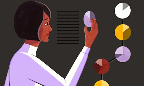 a woman looking at pie charts representing the ESG investing universe