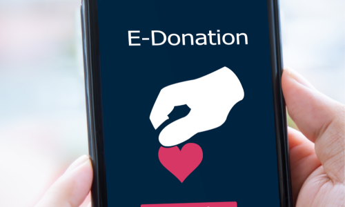 an iPhone displaying a charitable donation on-screen