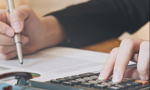a businesswoman reviewing financial information on a spreadsheet