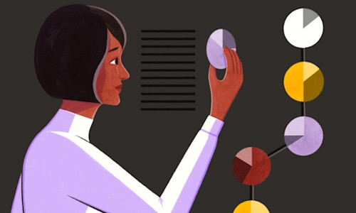 a woman studying pie charts to improve financial literacy