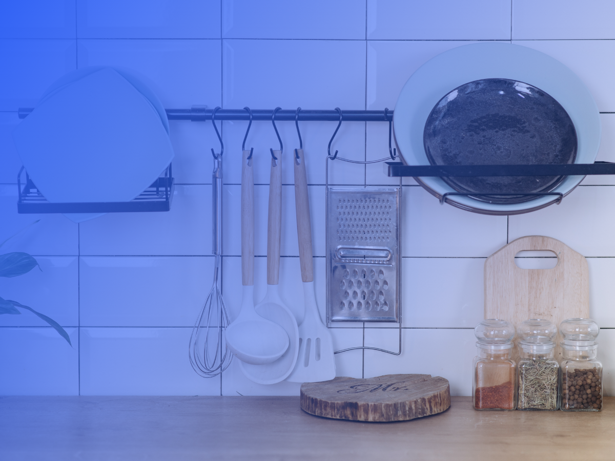 Kitchenware with blue overlay
