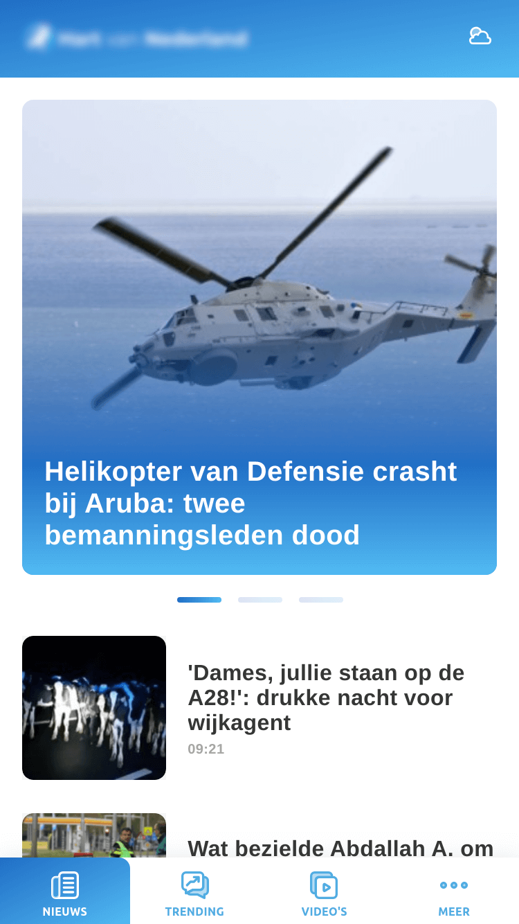 News app - home screen