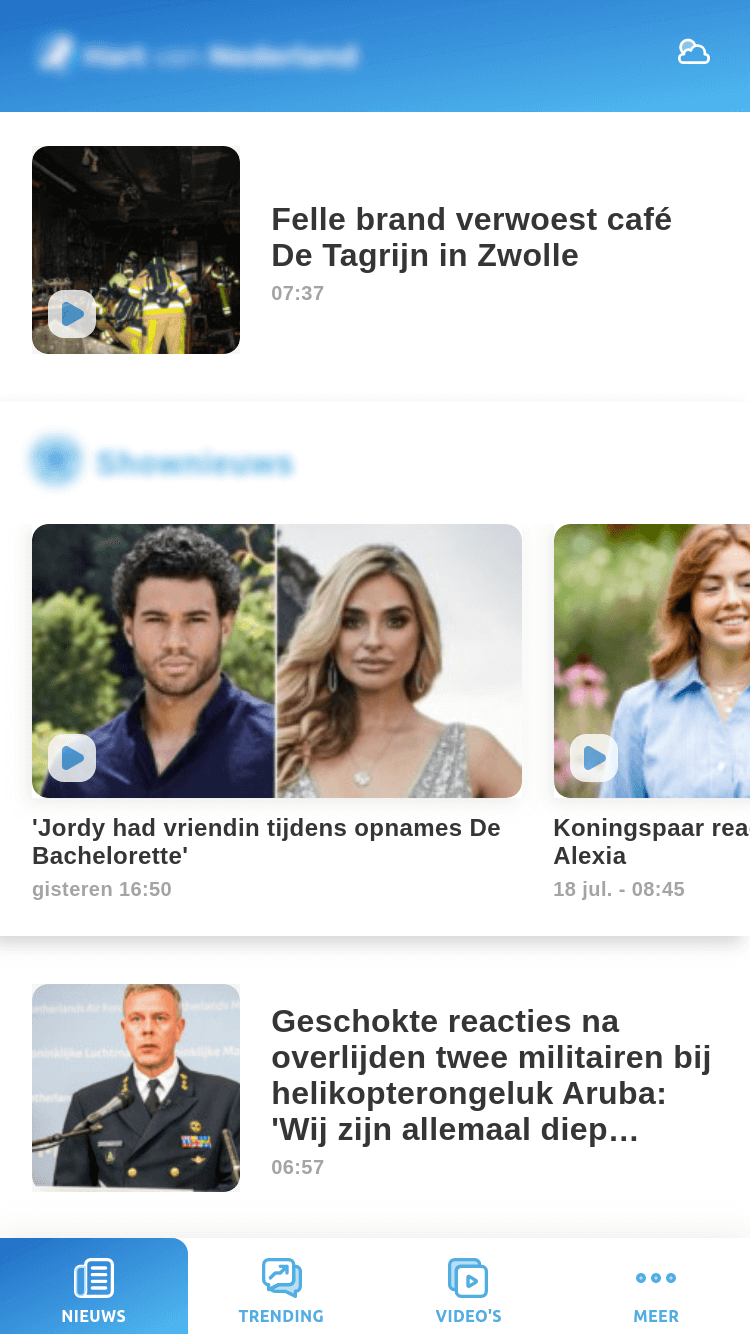 Zpravodajská aplikace - úvodní screen (slider)