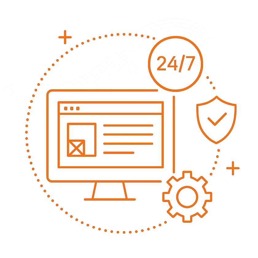 Illustration representing a laptop with floating icons Illustration representing a laptop with floating icons