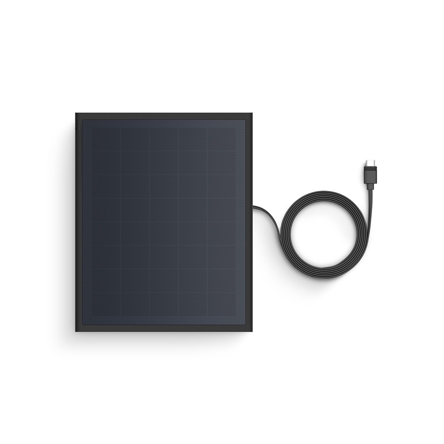 Solar Panel 6W (USB-C) (for Outdoor Cam 4K Plus, Spotlight Cam 4K Plus) - Rectangular black solar panel with a long coiled cable and USB-C connector on a white background.