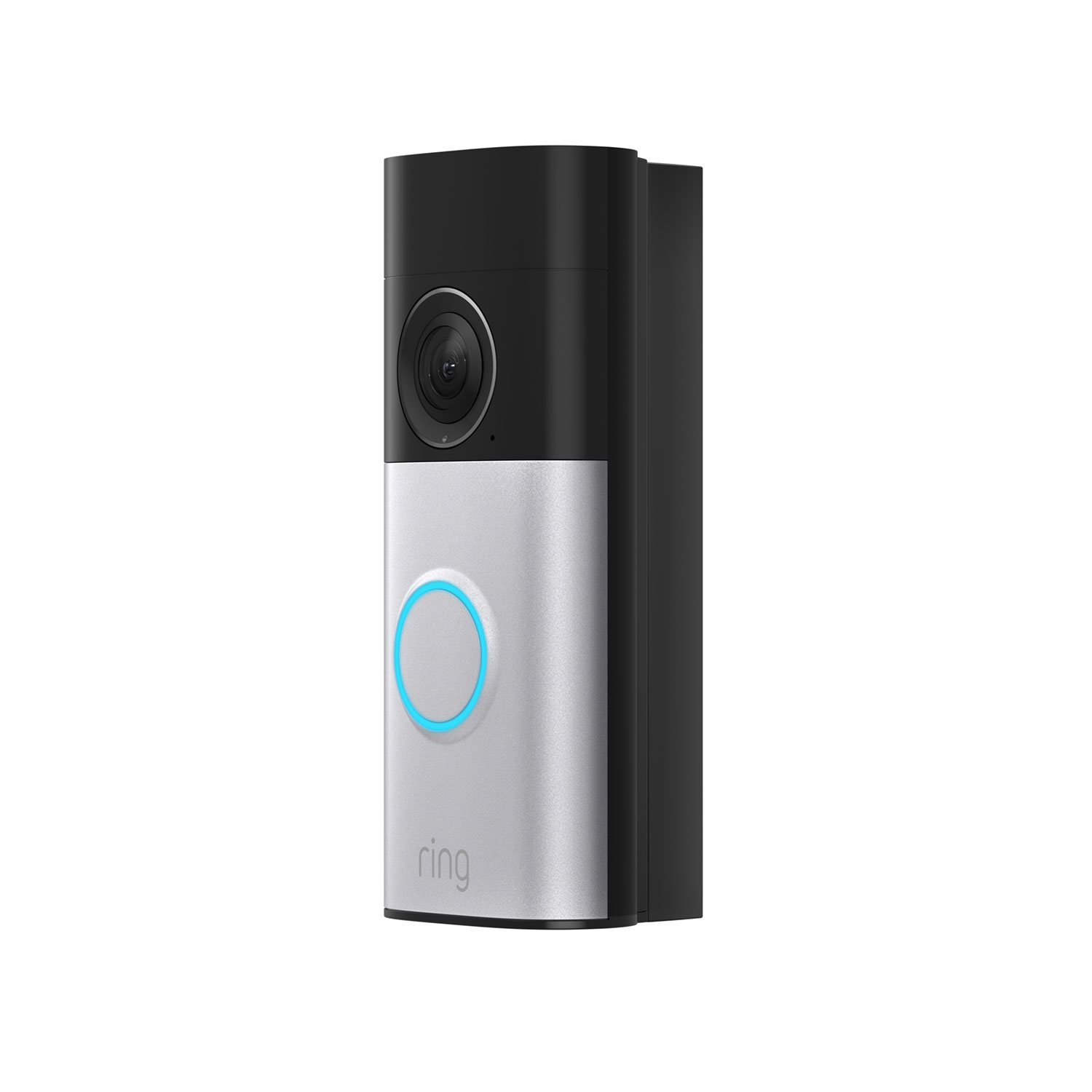 Corner Kit (Wired Doorbell Plus (2nd Gen)) - Black:Ring Wired Doorbell Plus (2nd Gen) mounted to a black corner kit.