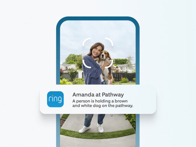 Ring phone with notifications about a person named Amanda and a dog. 