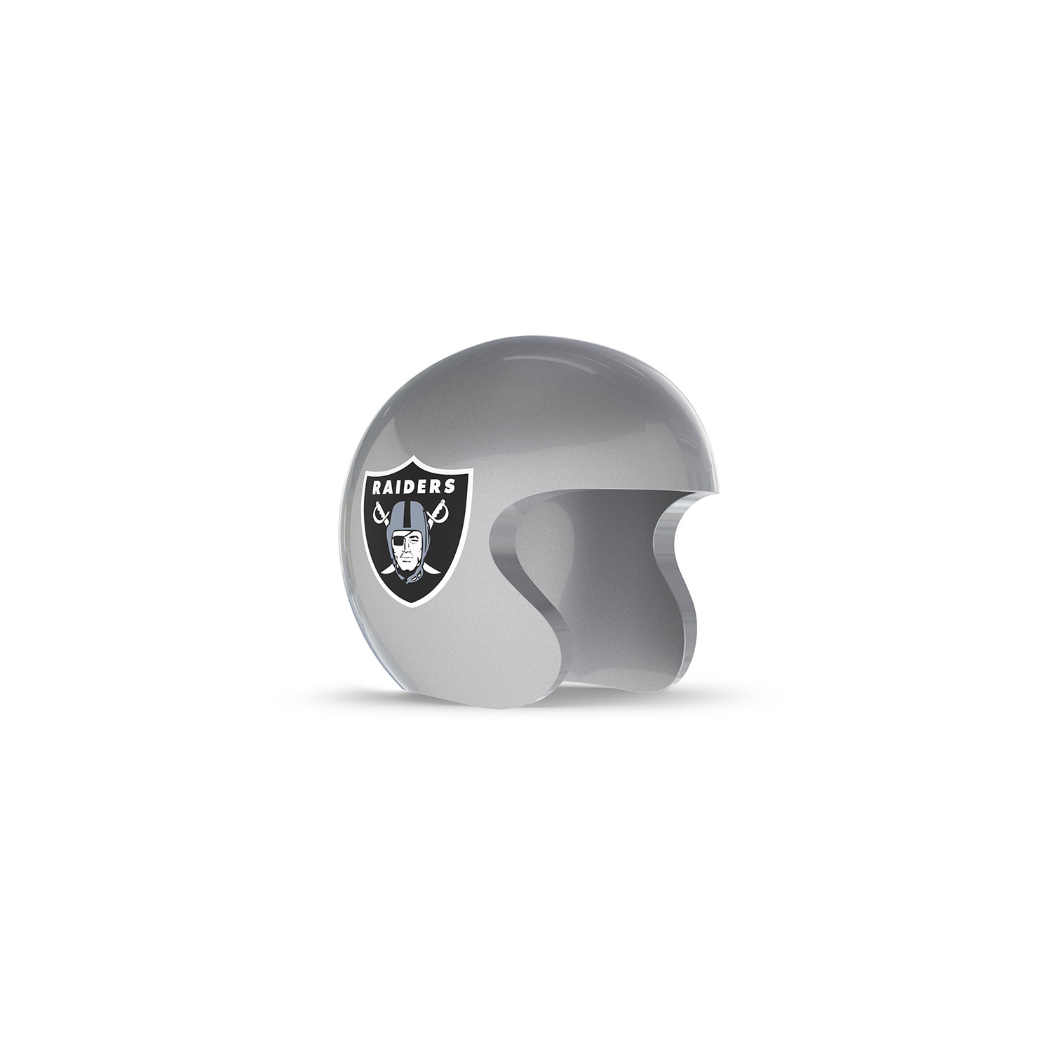 NFL Game Day Cam Cover (Indoor Cam, Pan-Tilt Indoor Cam) - AFC - Silver open-face helmet with black-and-white Raiders shield logo on the side, shown against a white background.