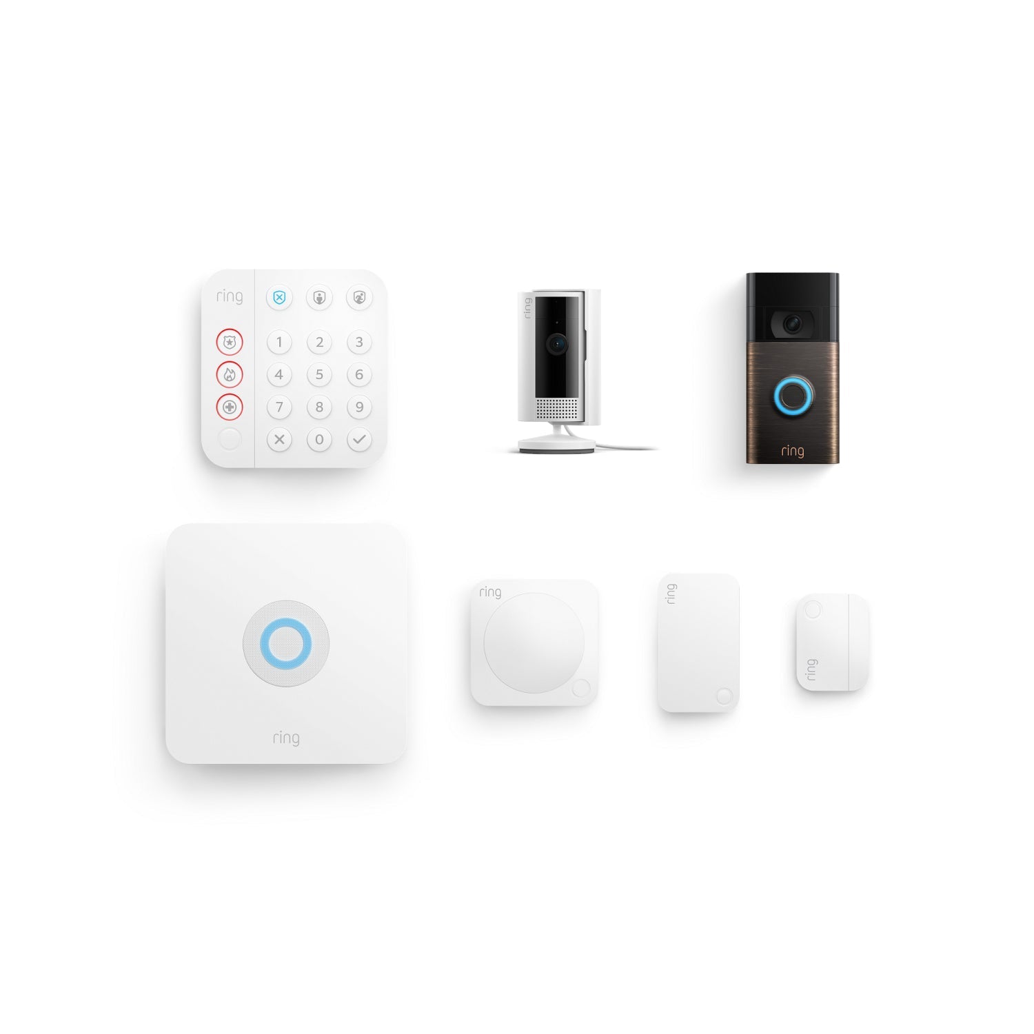 Alarm 5 piece Security Kit + Video Doorbell 2nd Generation + Indoor Cam 2nd Generation  - Bronze + White