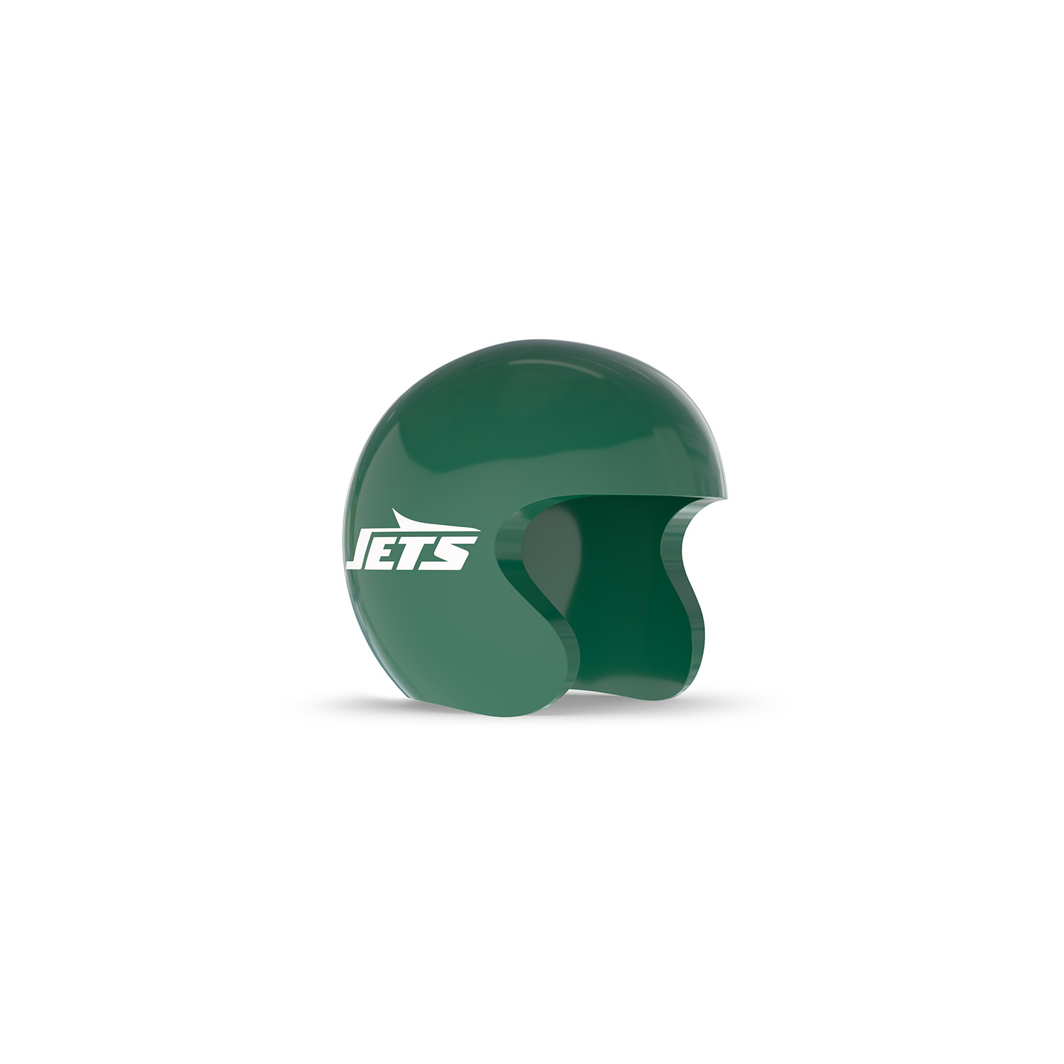 NFL Game Day Cam Cover (Indoor Cam, Pan-Tilt Indoor Cam) - AFC - Glossy green open-face helmet with white “JETS” logo on the side, shown against a plain white background.