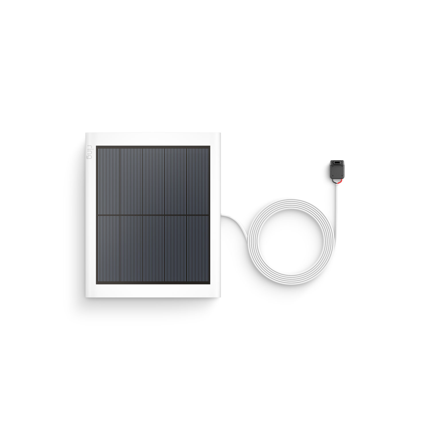 Small rectangular solar panel with a white frame and dark grid cells, shown front-facing on a plain white background.