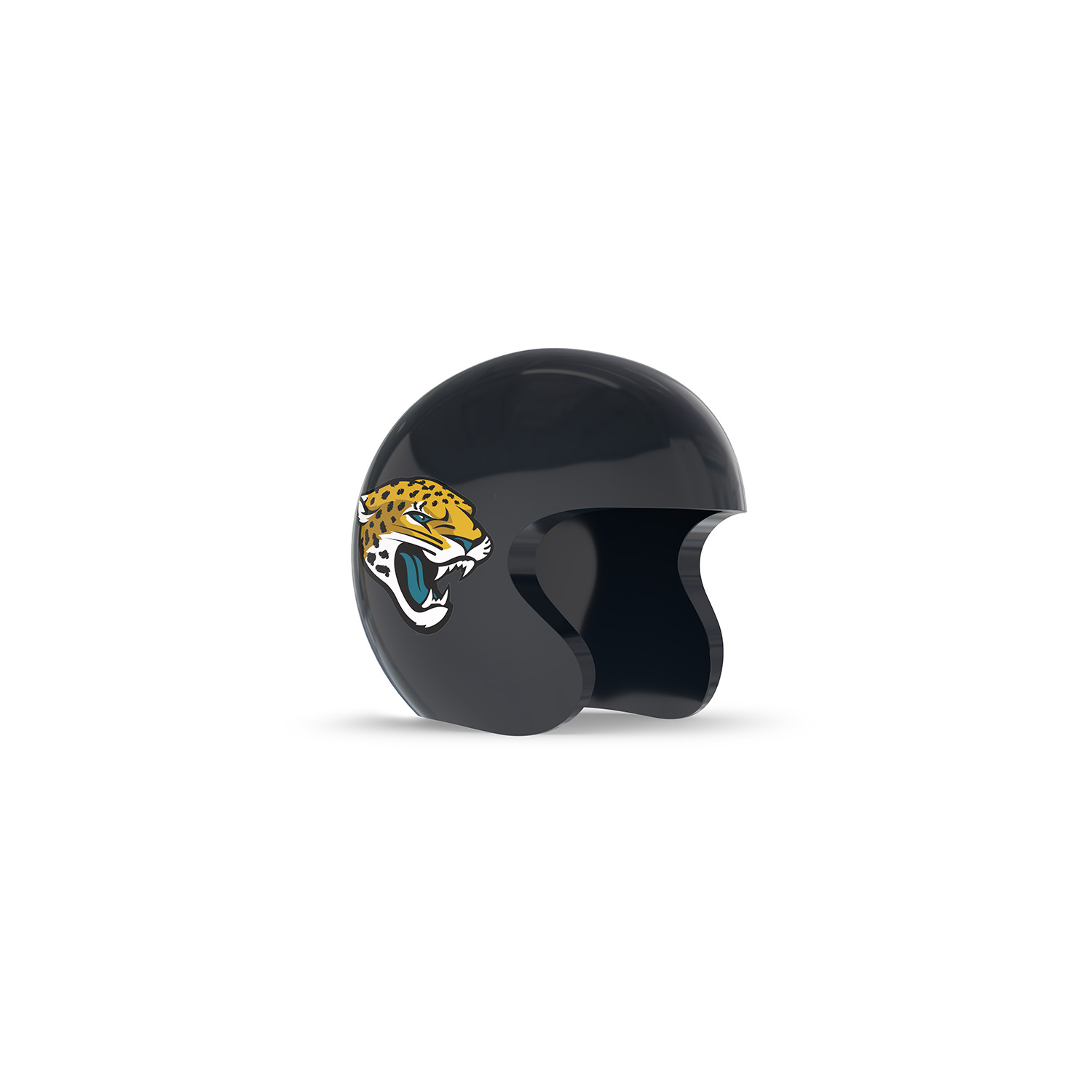 NFL Game Day Cam Cover (Indoor Cam, Pan-Tilt Indoor Cam) - AFC - Glossy black mini football helmet with open face and a roaring jaguar logo on the side, shown on a white background.
