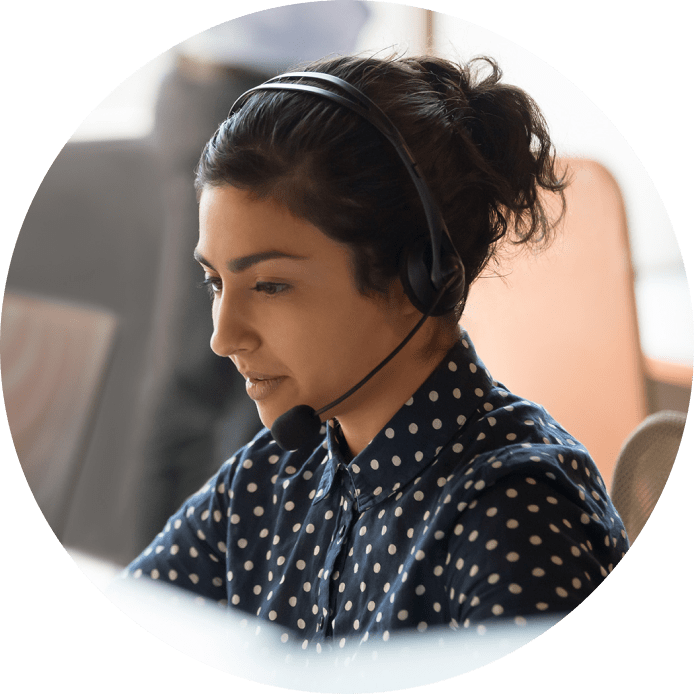 Profile of a woman wearing a headset.