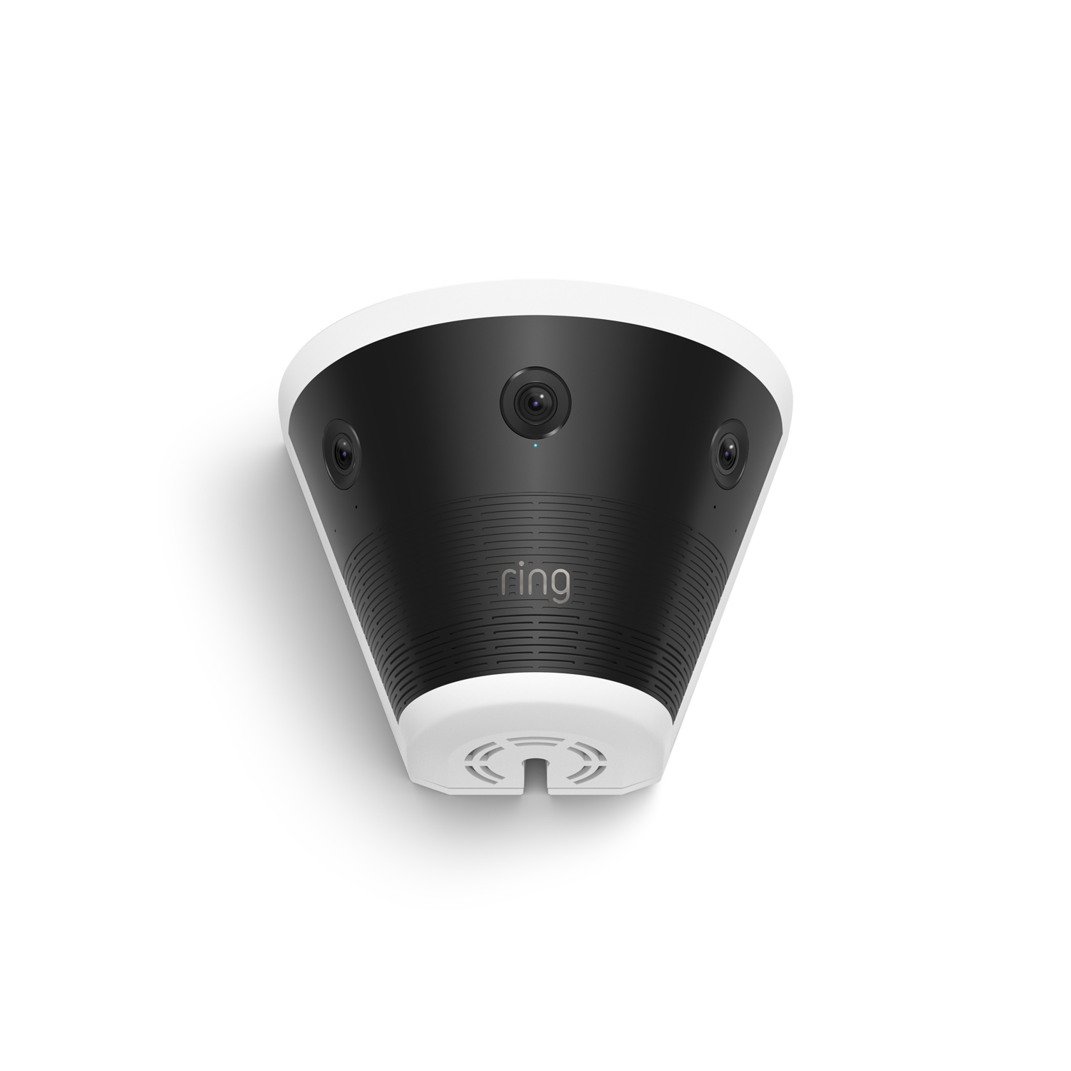 Ring Elite 180 4K - Ring ceiling-mounted black and white 180° security camera with multiple lenses and speaker grille, shown against a white background.