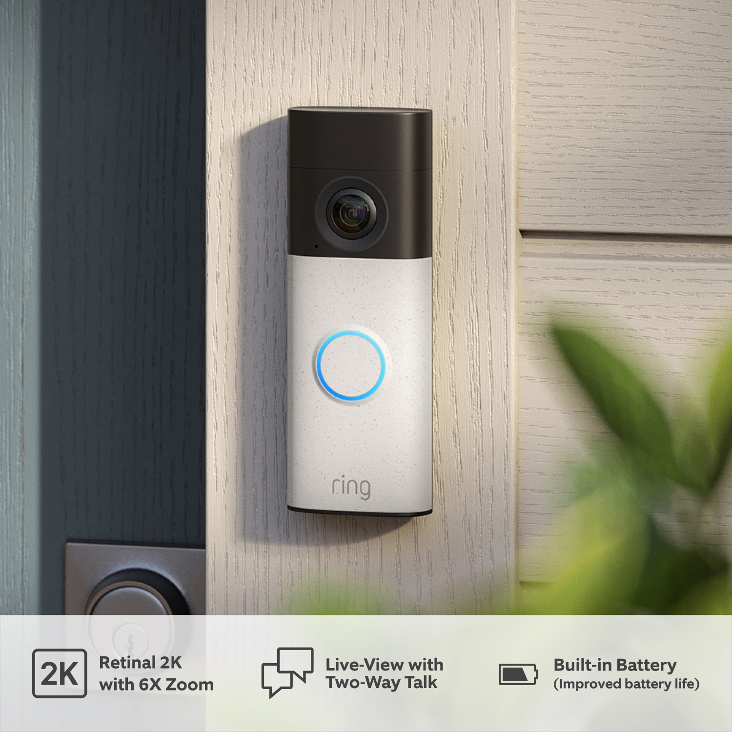  Battery Video Doorbell (2nd Gen) (Featuring Retinal 2K) - Speckled White: Feature Slate