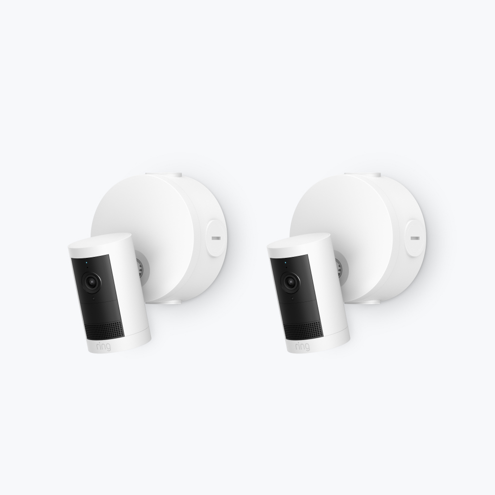 Outdoor Camera Plus (Featuring 2K Video with Ring Vision) - 2 x White Outdoor Cam Plus over a white background.