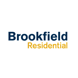 Brookfield Residential logo with “Brookfield” in dark blue and “Residential” in golden yellow on a black background.