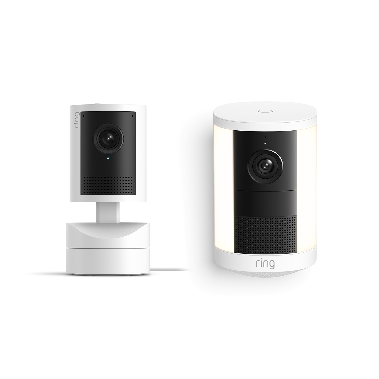 Spotlight Cam 2K + Pan-Tilt Indoor Cam 2K - Ring Spotlight Cam 2K and Pan-Tilt Indoor Cam 2K in White.