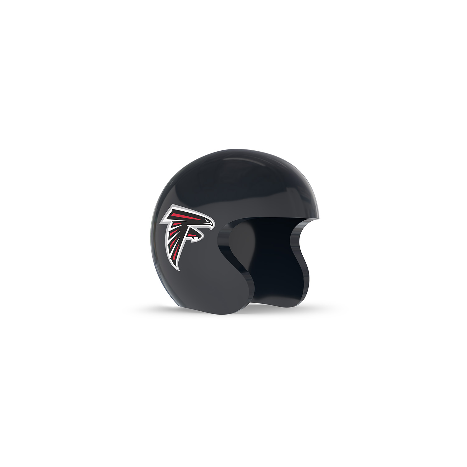 NFL Game Day Cam Cover (Indoor Cam, Pan-Tilt Indoor Cam) - NFC - Black glossy football helmet with red-and-white falcon logo on the side, open-face design, shown on a white background.