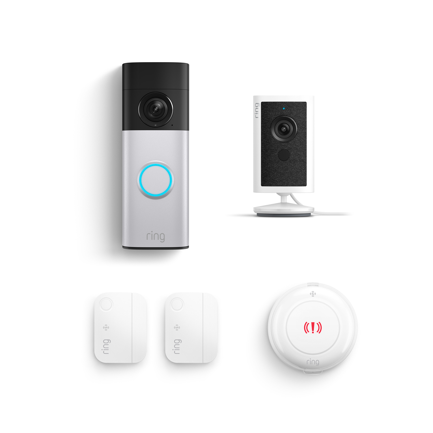 Battery Doorbell 2K Plus + Indoor Cam 4K + 2 Window & Door Sensors + Panic Button - White