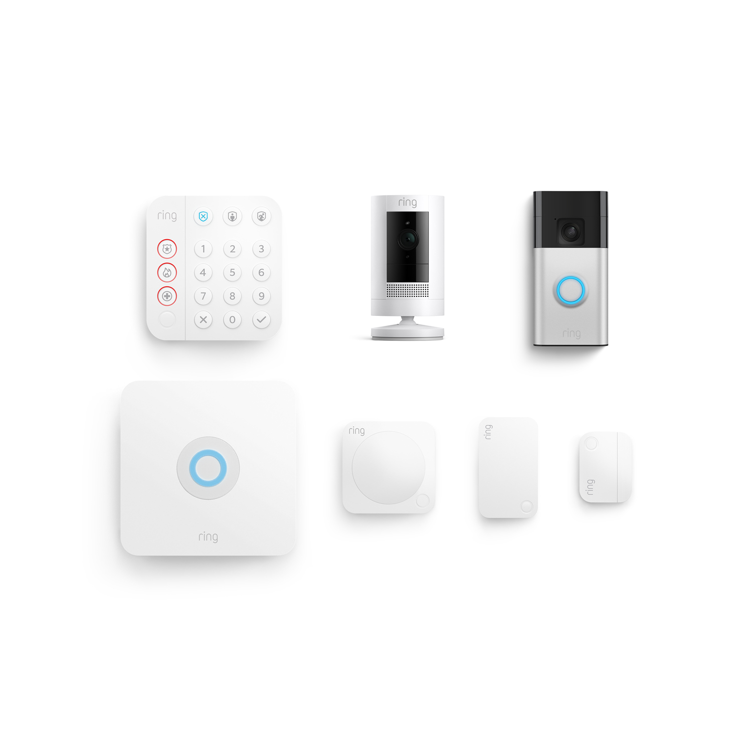 Whole Home Basic Kit (Battery Doorbell + Stick Up Cam + Alarm 5-Piece Security Kit) - Satin Nickel