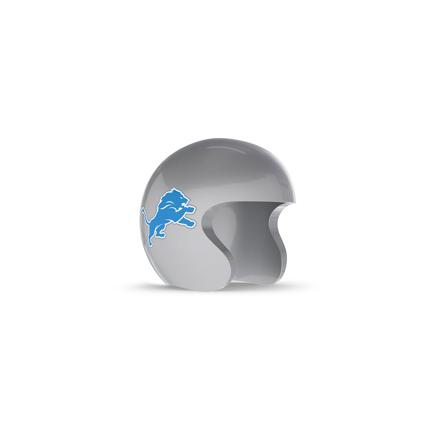 NFL Game Day Cam Cover (Indoor Cam, Pan-Tilt Indoor Cam) - NFC - Gray football helmet with a blue lion logo on the side, open-face design, shown on a white background.
