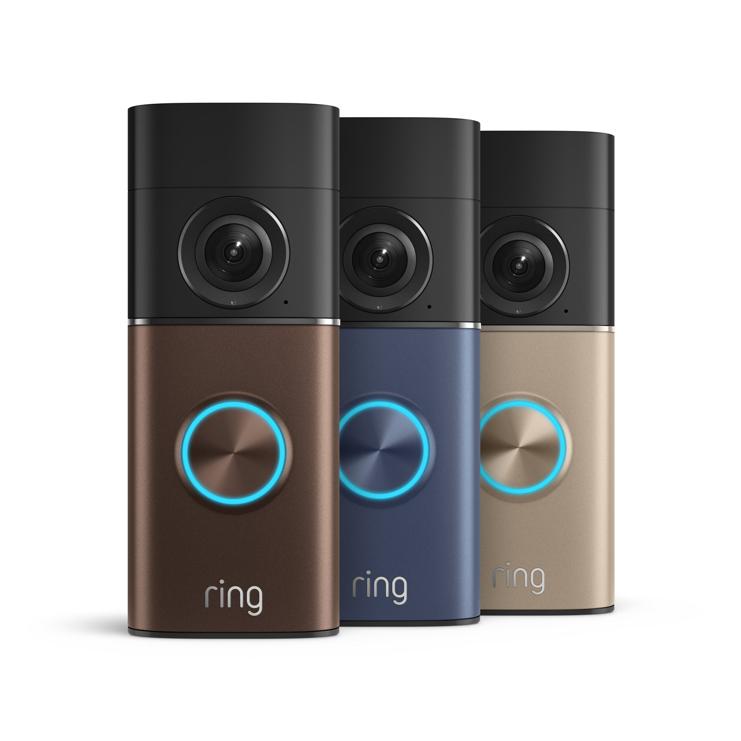 Interchangeable Faceplate - Wired Doorbell Plus (2nd Gen) in color ways polished mocha, polished night navy, polished sandstone.
