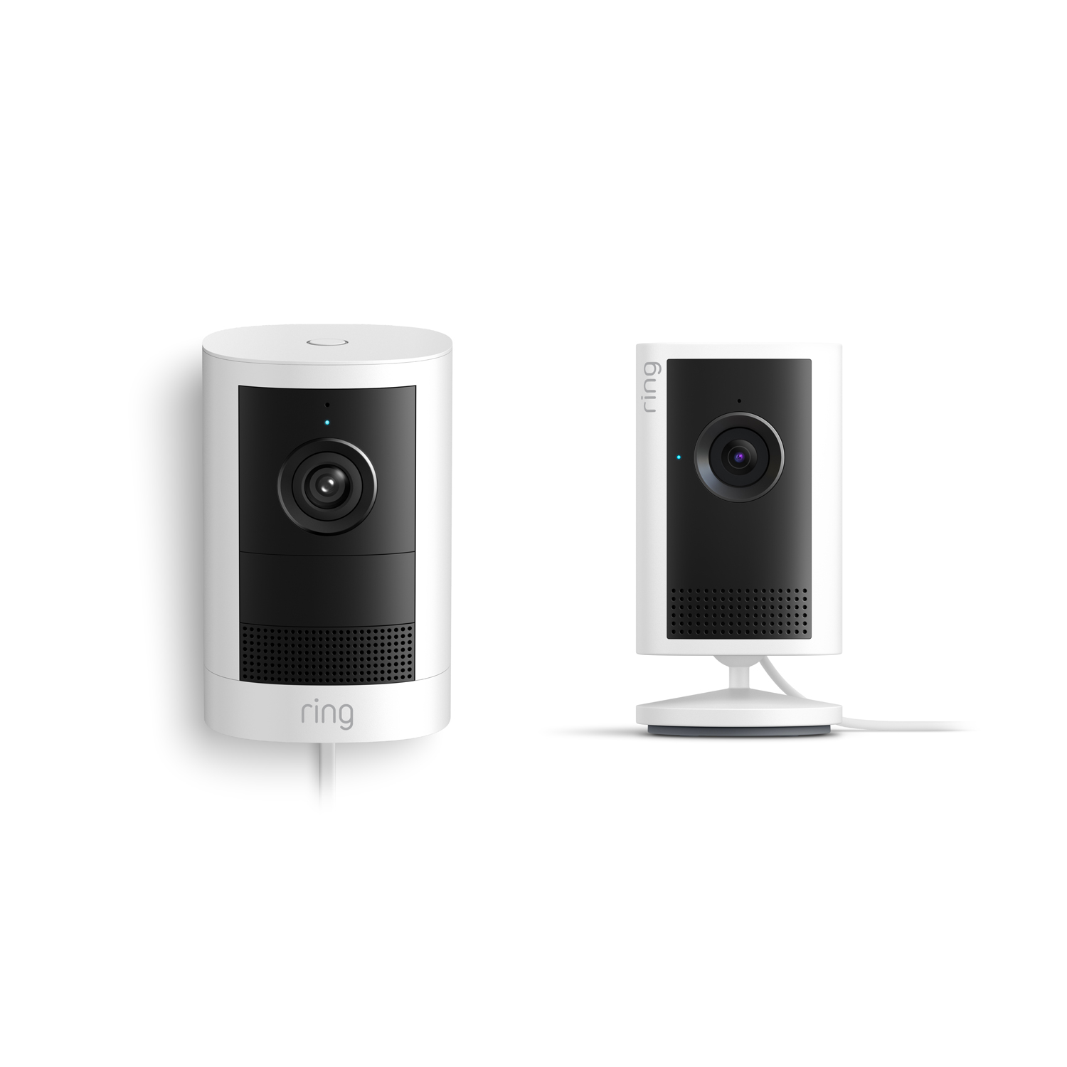 Outdoor Cam 2K, Plug-In + Indoor Cam 2K - Ring Outdoor Cam 2K plug-in and Indoor Cam 2K in White.
