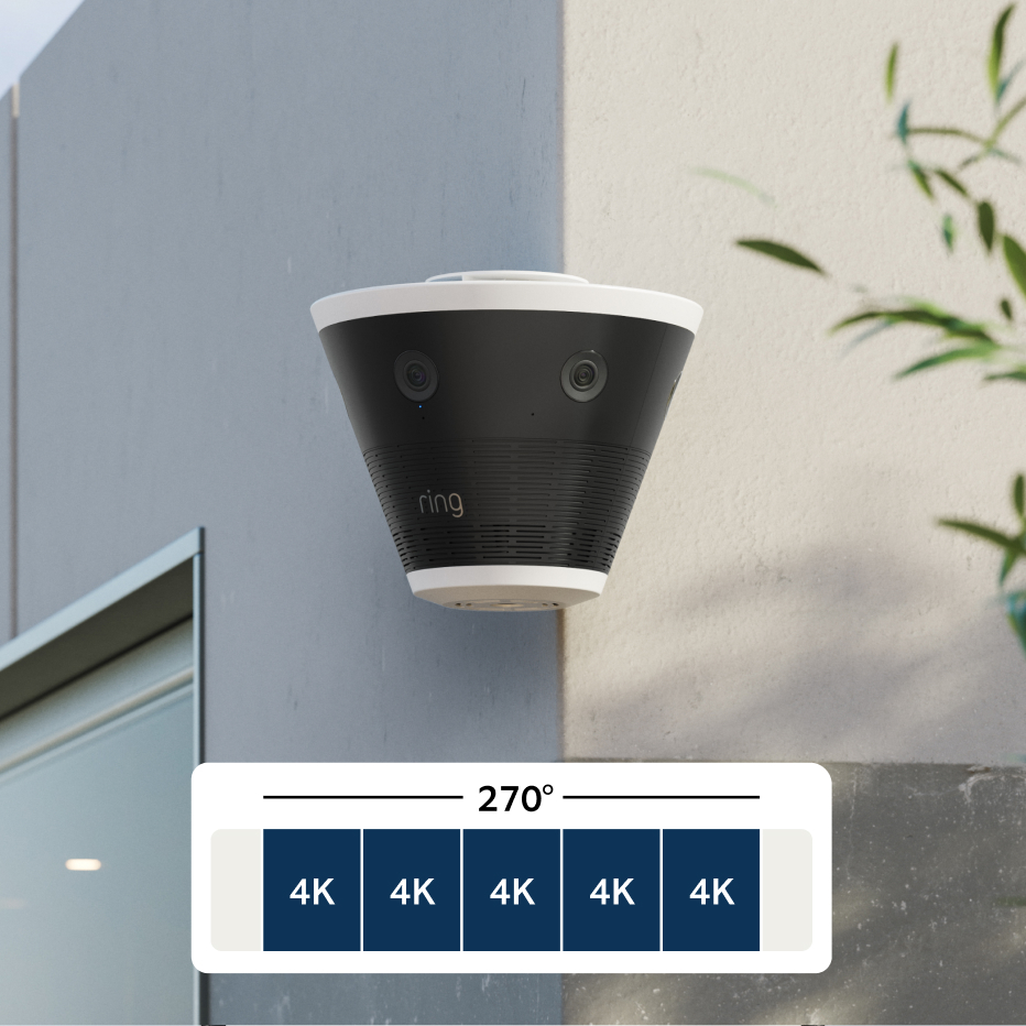 Ring Elite 270 mounted to the external corner of a building