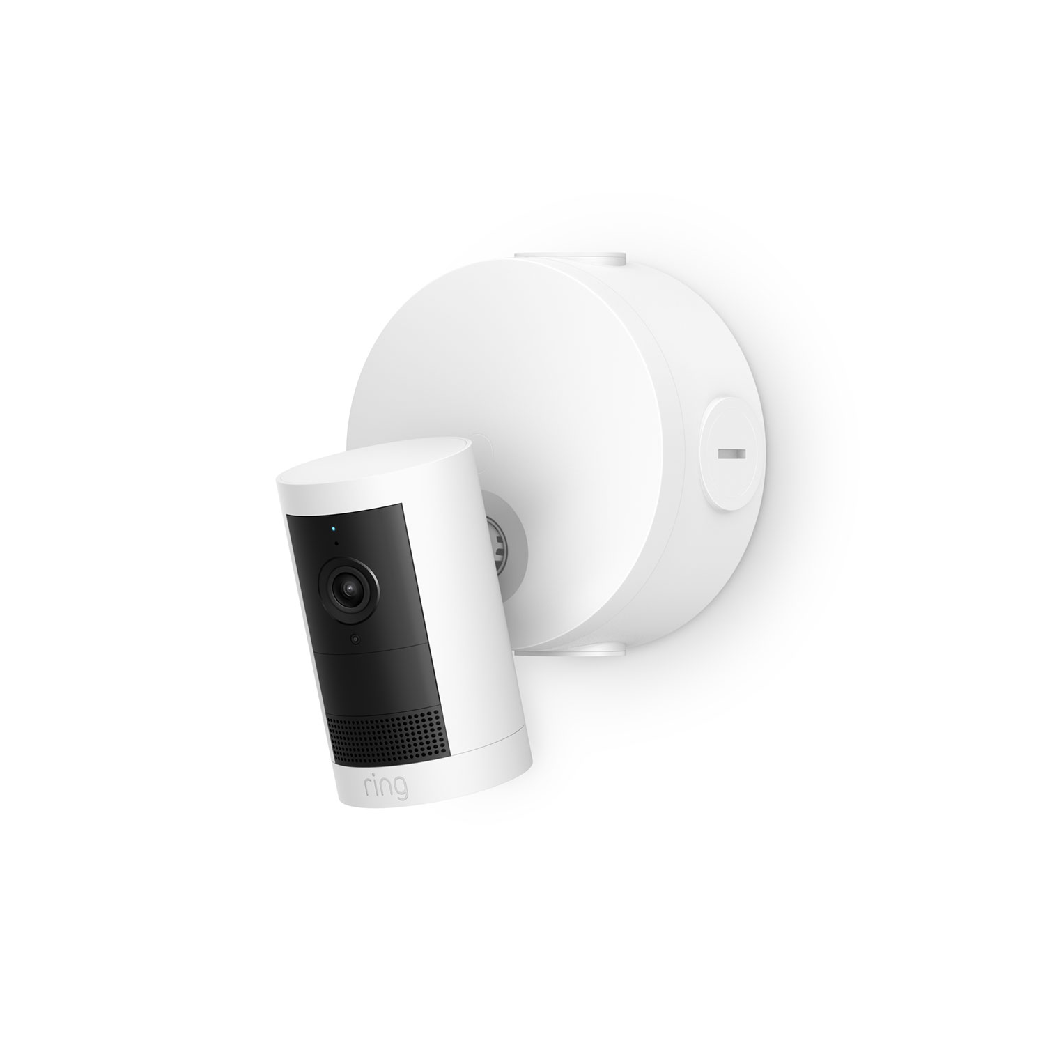 Outdoor Camera Plus (Featuring 2K Video with Ring Vision) - White Outdoor Cam Plus over a white background.
