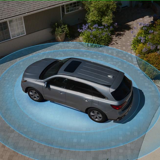 A blue blanket visual effect surrounds a parked car protected by the Car Alarm.