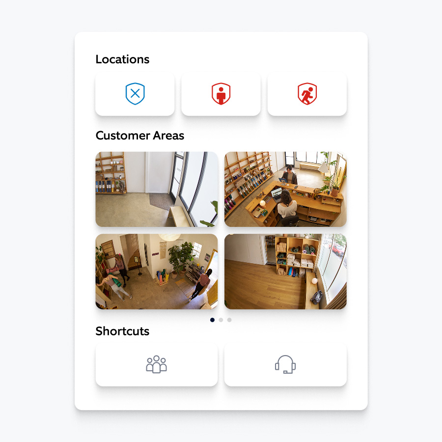 Four tiles showing camera feeds of a business with the title 