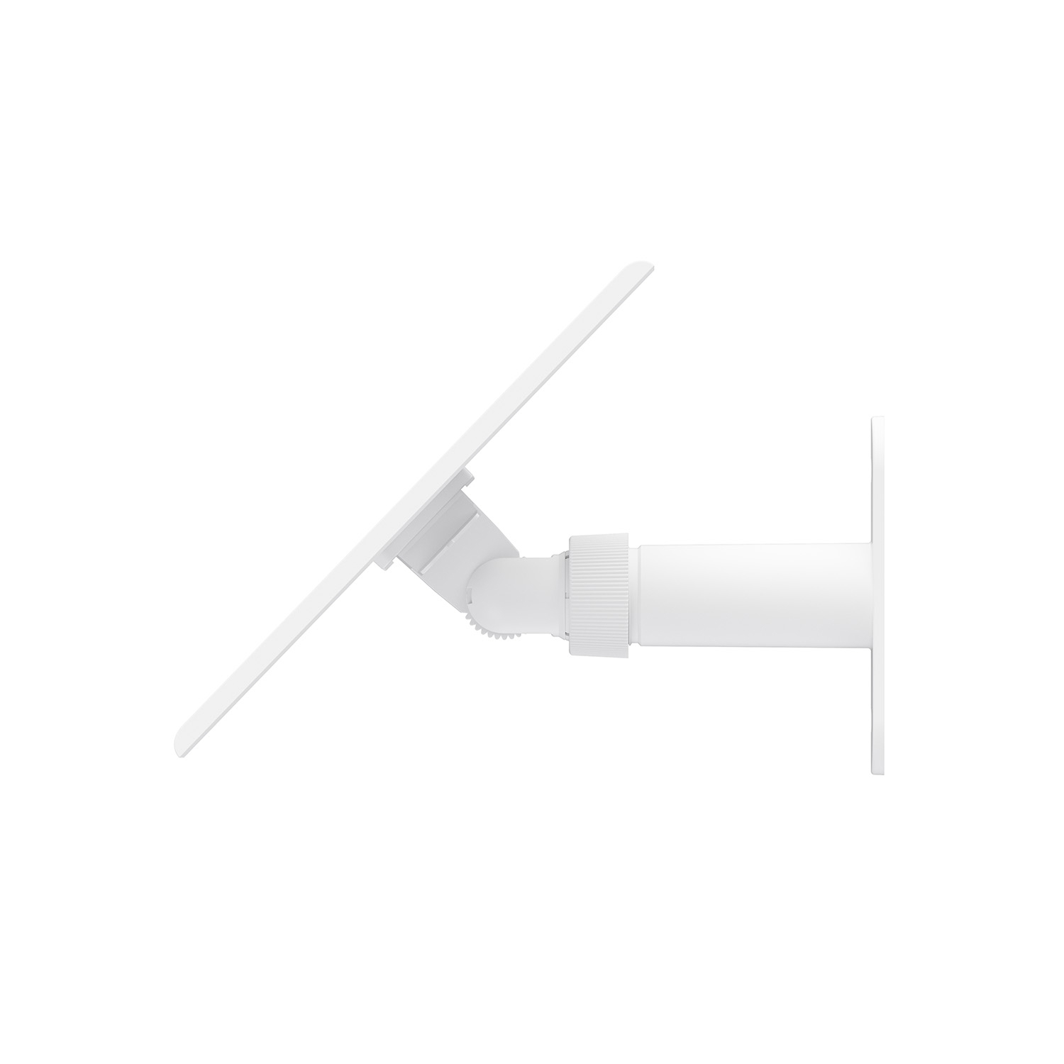 Solar Panel 6W (USB-C) (for Outdoor Cam 4K Plus, Spotlight Cam 4K Plus) - Side view of a white wall-mounted security camera with an adjustable swivel arm and rectangular sunshield on a clean white background.