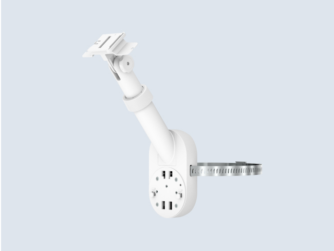 An adjustable 2-in-1 mount for Ring cameras and solar panels that allows easy installation on gutters, fence posts, and light poles, providing versatile placement options without the need for drilling.