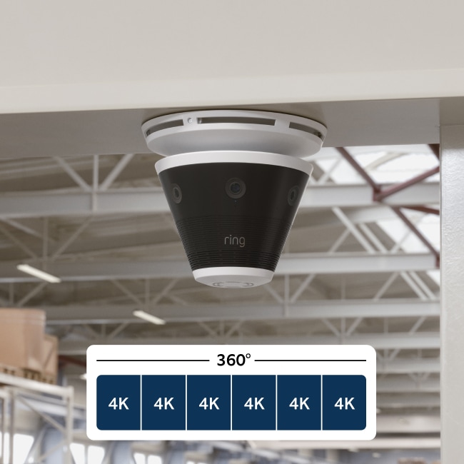 Ring Elite mounted to the ceiling of a building