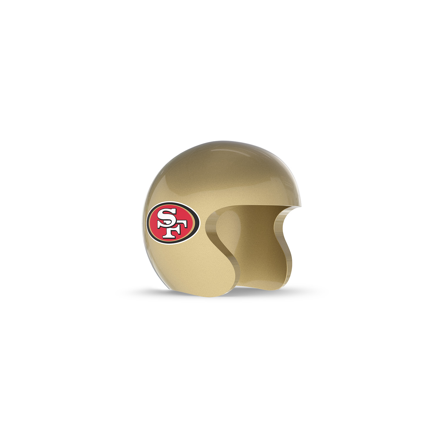 NFL Game Day Cam Cover (Indoor Cam, Pan-Tilt Indoor Cam) - NFC - Gold football helmet with a red-and-white “SF” logo on the side, open-face design, shown on a white background.