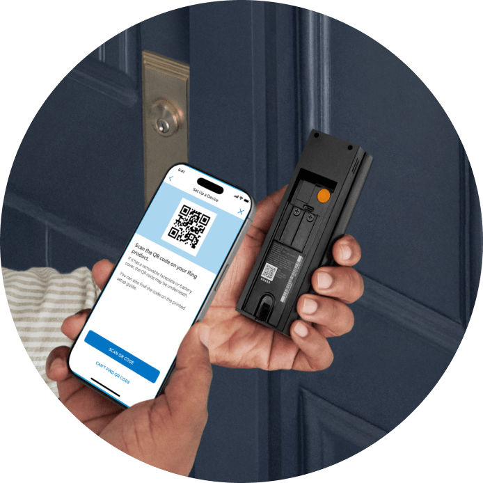 Close up of hands showing a doorbell installation on smartphone to connect with physical doorbell.