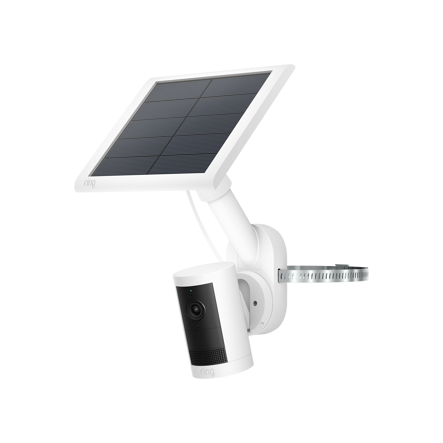 White Outdoor Security Camera Battery + Solar Panel + Pole & Wall Mount