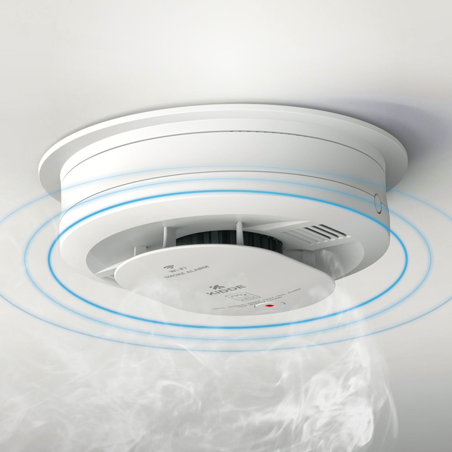 KIDDE Smart Smoke & Carbon Monoxide Alarm  + Indoor Cam (2nd Gen) - KIDDE Smart Smoke & Carbon Monoxide Alarm attached to the ceiling.