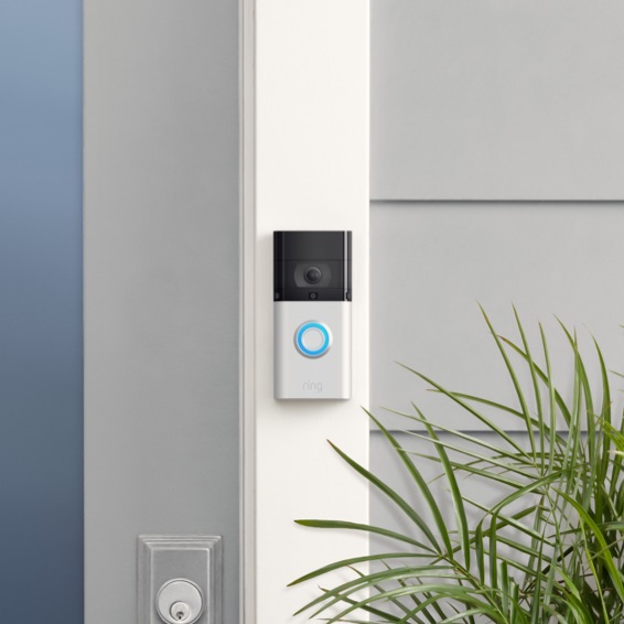 Video Doorbell 3 Plus mounted beside a modern grey front door.