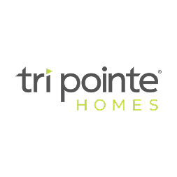Tri Pointe Homes logo with gray “tri pointe” text, a small green triangle above the i, and “HOMES” in bright green on a black background.