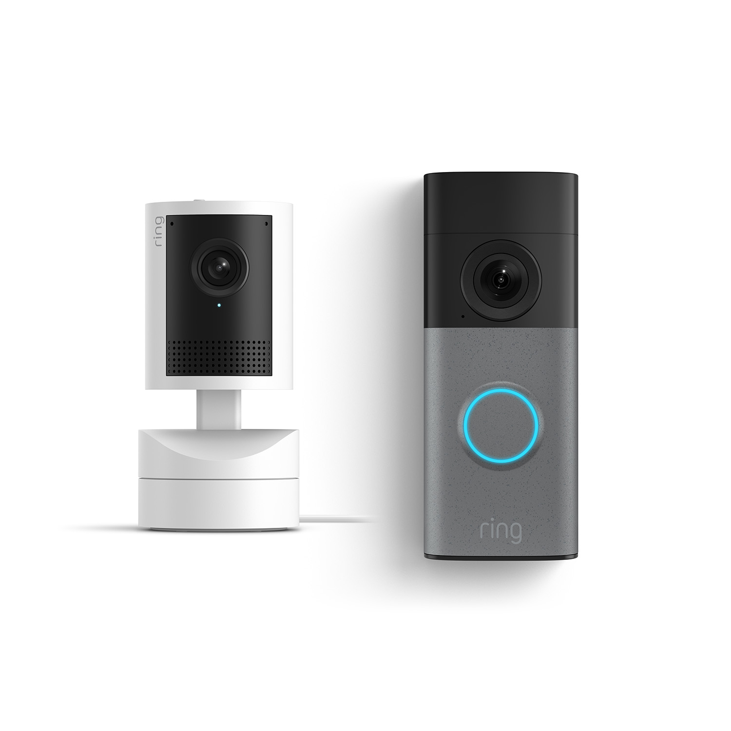 Wired Doorbell 2K + Pan-Tilt Indoor Cam 2K - Ring Wired Doorbell 2K and Pan-Tilt Indoor Cam 2K in White.