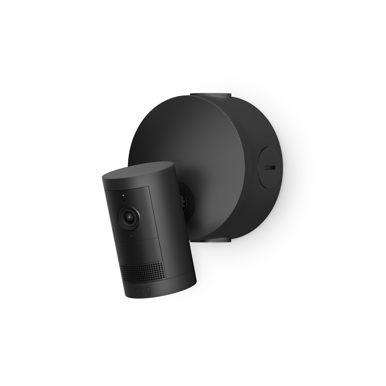 Outdoor Camera Plus (Featuring 2K Video with Ring Vision) - Black Outdoor Cam Plus over a white background.