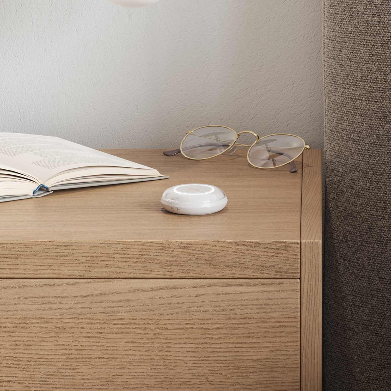 Panic Button (Newest Model) - Ring panic button on bedside table.