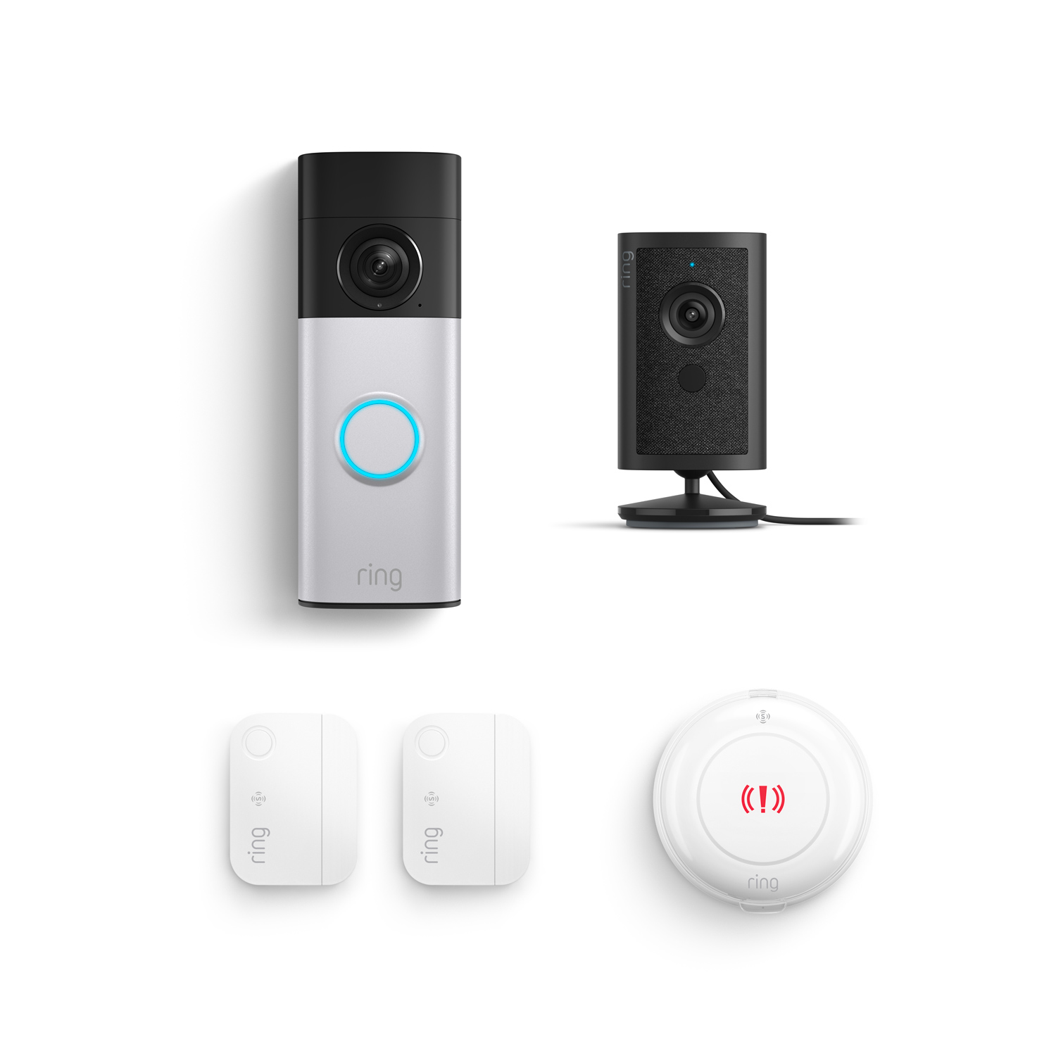 Battery Doorbell 2K Plus + Indoor Cam 4K + 2 Window & Door Sensors + Panic Button - Black