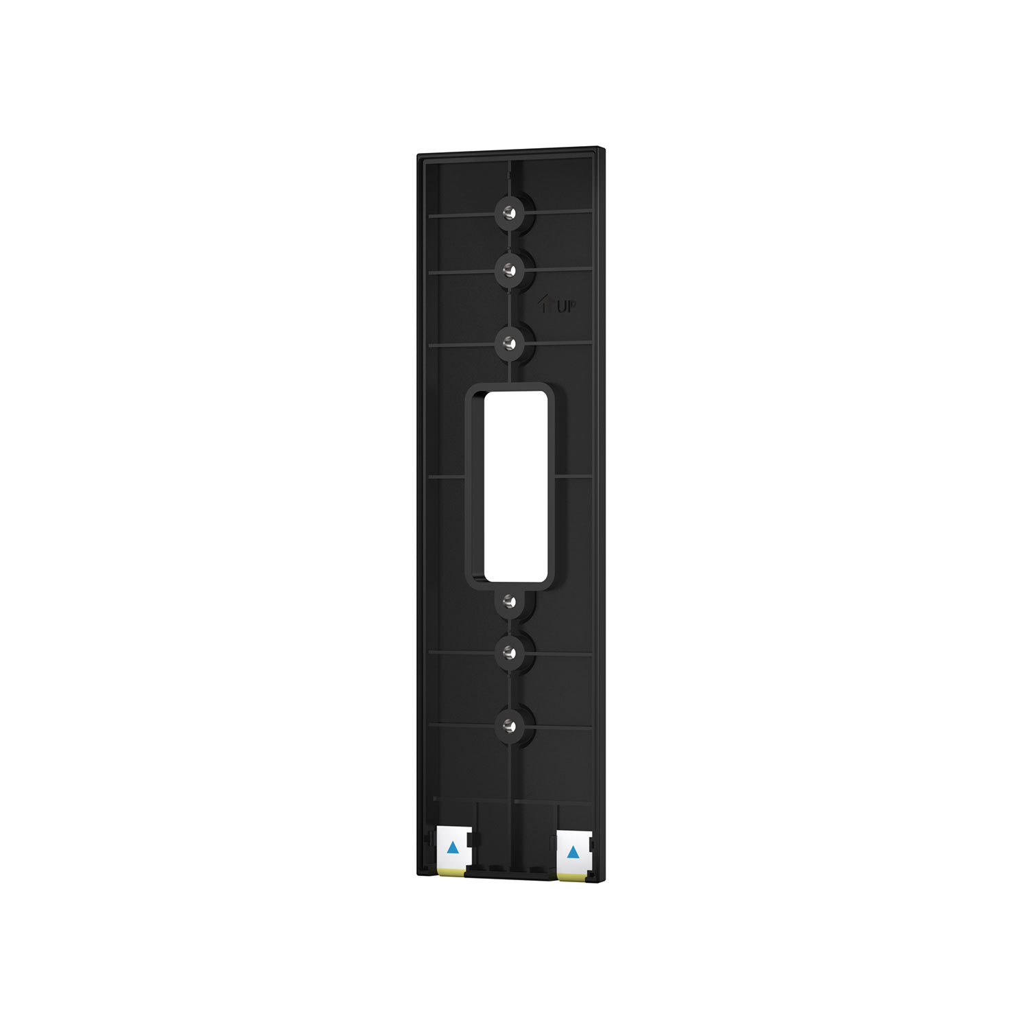 No Drill Mount (Battery Doorbell (Newest Model), Battery Doorbell Plus (Newest Model), Battery Doorbell Pro (Newest Model)) - Black rectangular mounting bracket with central cutout, vertical screw points, and small arrow markers, shown on a white background.