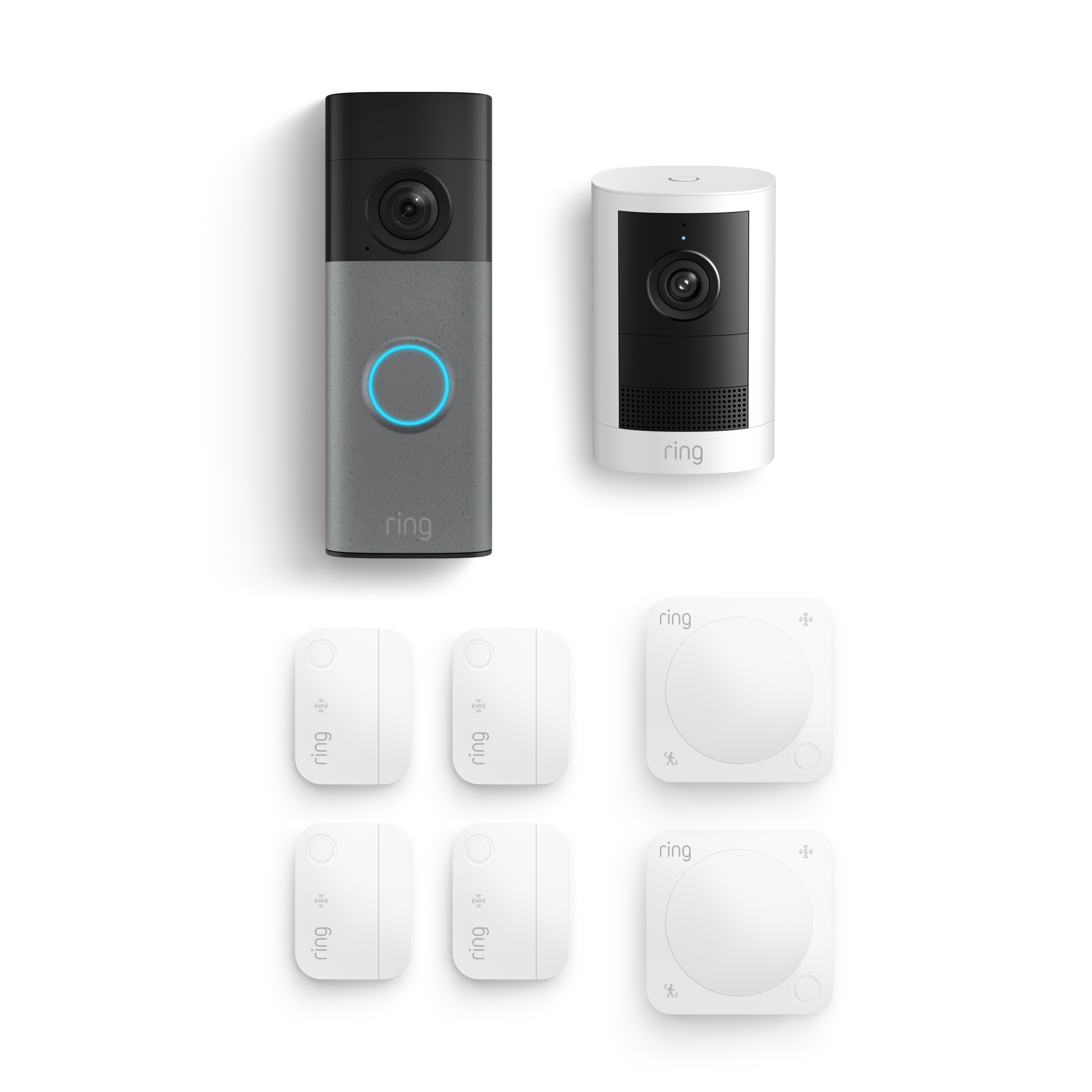 Battery Doorbell 2K + Outdoor Cam 2K, Battery + 4 Window and Door Sensors + 2 Motion Detectors - Ring home security bundle