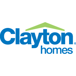 Clayton Homes logo with blue text and a green roof-shaped accent above the letters, on a white background.