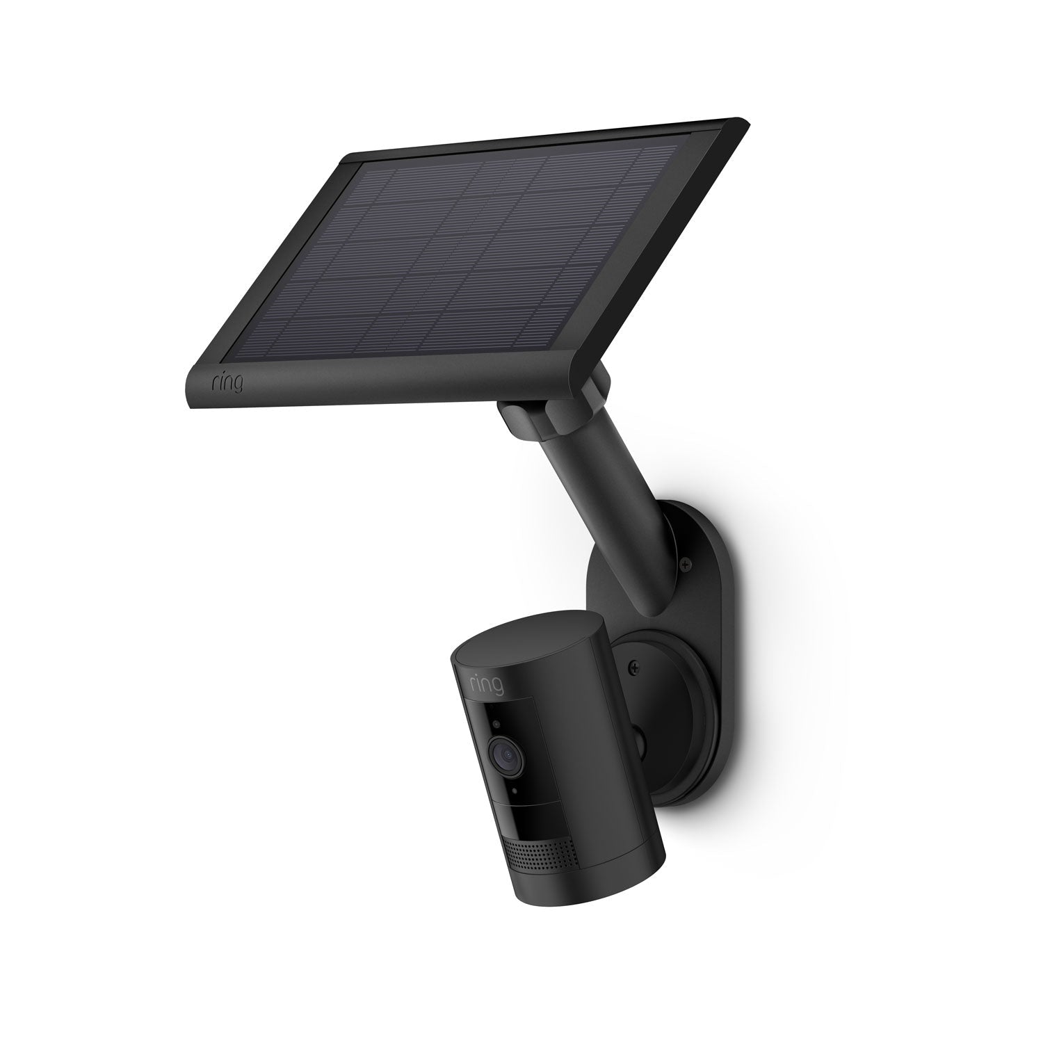 Wall Mount for Solar Panels and Cams - Wall Mount for Solar Panels and Cams in black with Spotlight Cam attached.