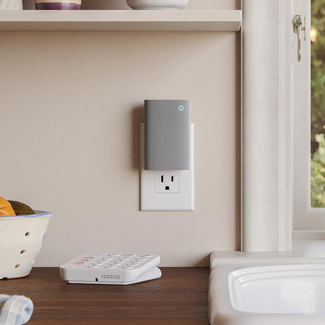 Ring Elite Faceplate mounted over Ring Doorbell Cam next to black Stick Up Cam Elite and black Ring Floodlight Cam Plus.